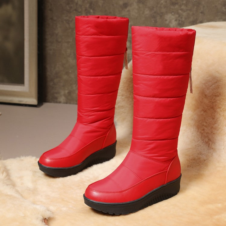 Women's Waterproof Rhinestones Wedge Heels Down Tall Boots for Winter