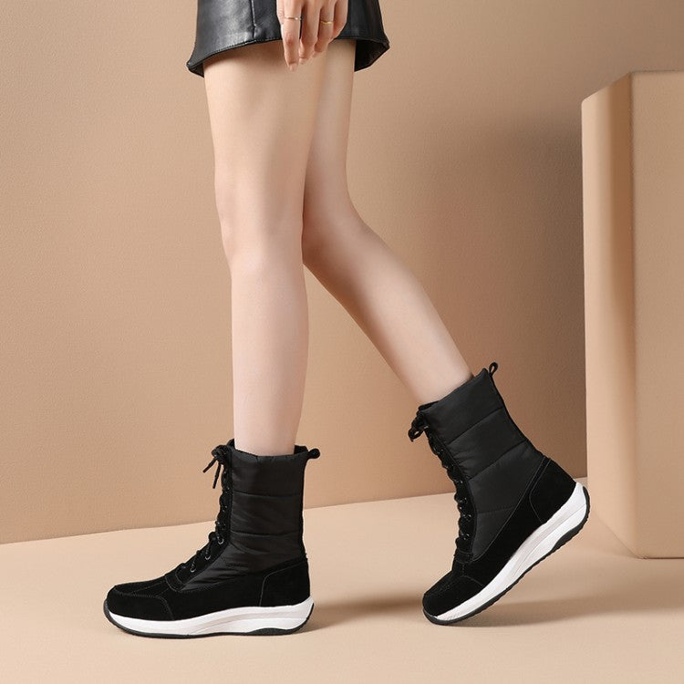 Women's Leather Platform Wedges Heels Down Short Snow Boots