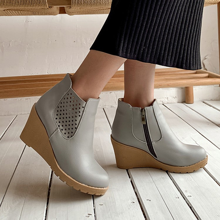 Women Platform Wedges Heel Short Boots