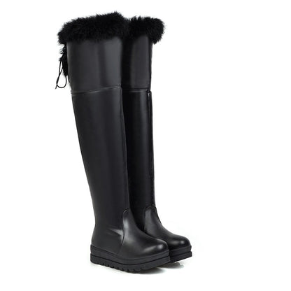 Womens' Fur Platform Wedges Heels Knee High Boots