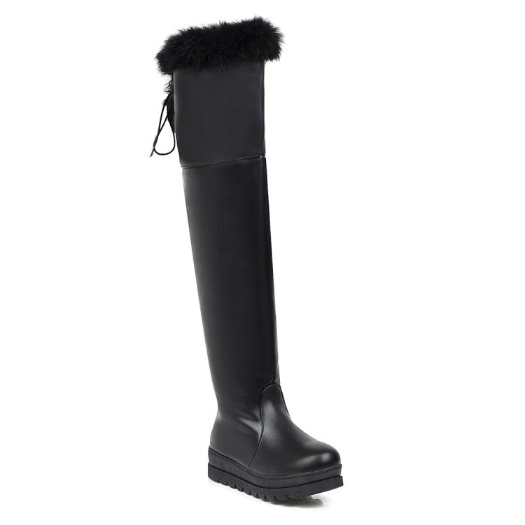 Womens' Fur Platform Wedges Heels Knee High Boots