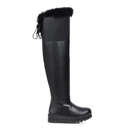 Womens' Fur Platform Wedges Heels Knee High Boots