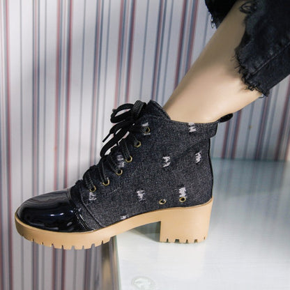 Women's Denim Low Heels Short Boots