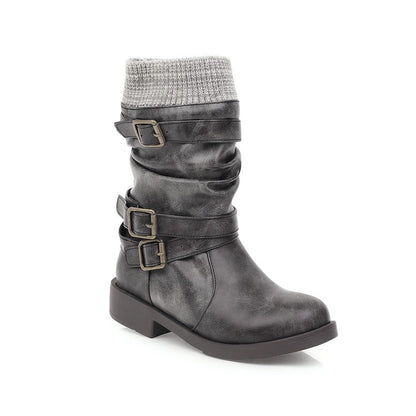 Women's  Buckle Low Heel Short Motorcycle Boots