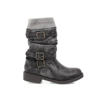 Women's  Buckle Low Heel Short Motorcycle Boots