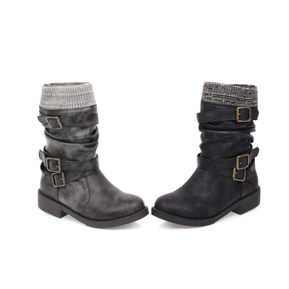 Women's  Buckle Low Heel Short Motorcycle Boots