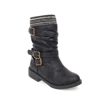 Women's  Buckle Low Heel Short Motorcycle Boots