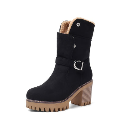 Women's Buckle High Heels Short Boots