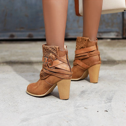 Women's  Buckle Belt High Heel Short Boots