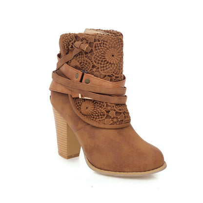 Women's  Buckle Belt High Heel Short Boots