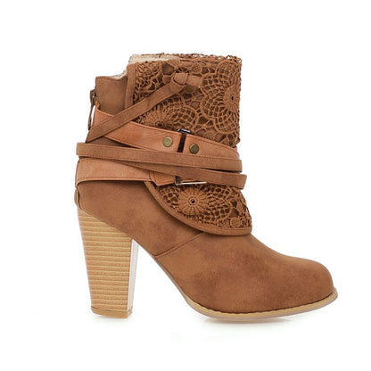 Women's  Buckle Belt High Heel Short Boots