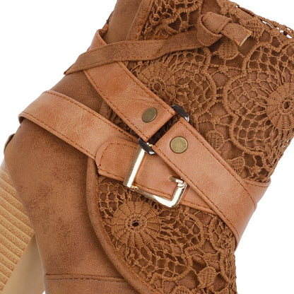 Women's  Buckle Belt High Heel Short Boots