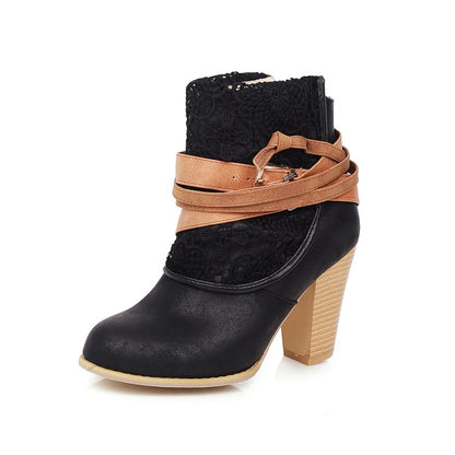 Women's  Buckle Belt High Heel Short Boots