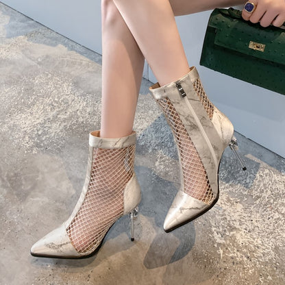 Women's Pointed Toe Hollow Out High Heels Short Boots