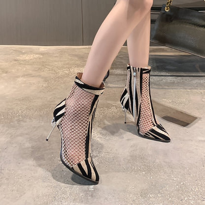 Women's Pointed Toe Hollow Out High Heels Short Boots