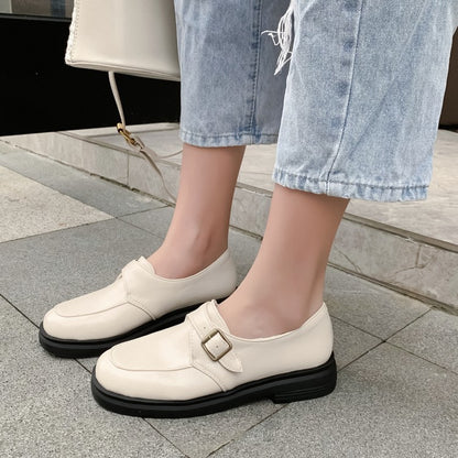 Women's Solid Color Metal Buckle Slip on Flats Shoes