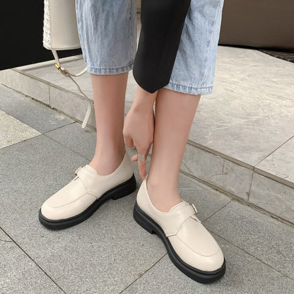 Women's Solid Color Metal Buckle Slip on Flats Shoes