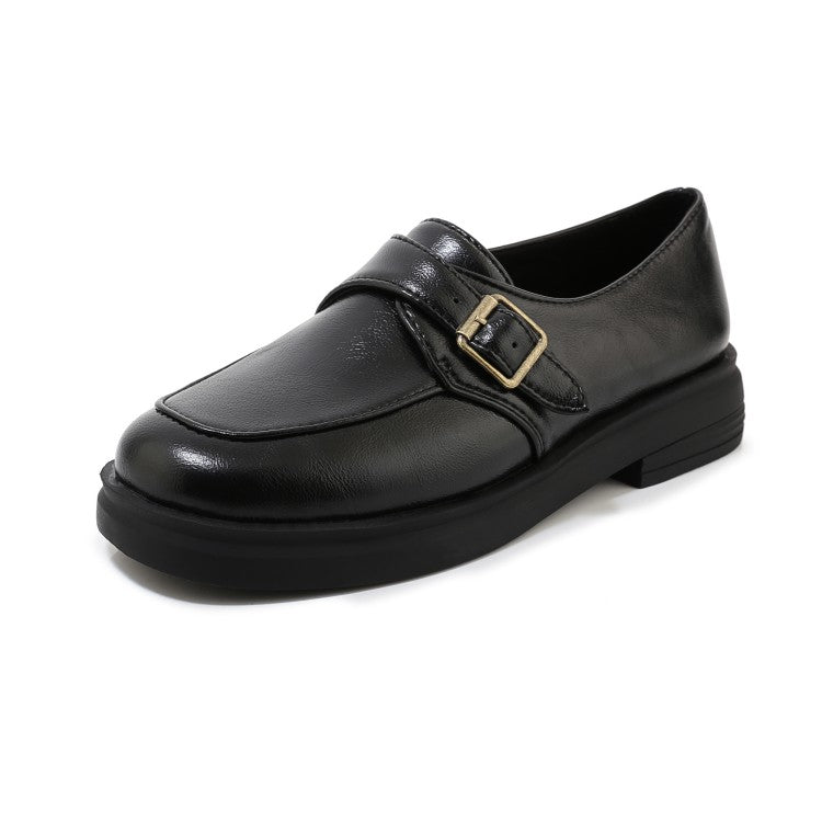 Women's Solid Color Metal Buckle Slip on Flats Shoes