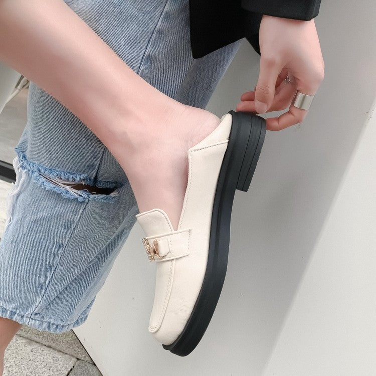 Women's Solid Color Rhinestone Metal Decor Slip on Flats Shoes
