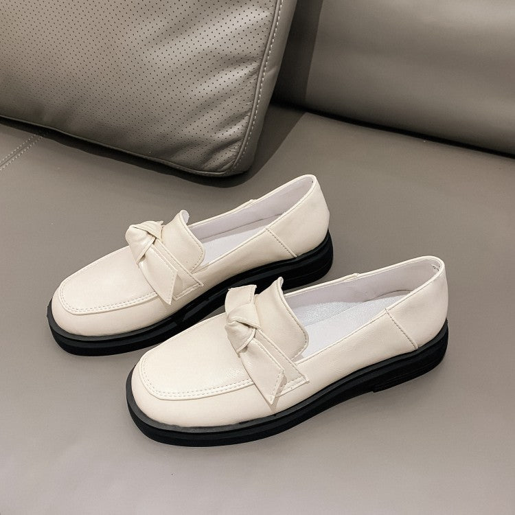 Women's Solid Color Round Toe Knot Slip on Flats Shoes