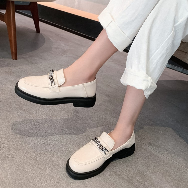 Women's Solid Color Square Toe Rhinestone Metal Decor Slip on Flats Shoes