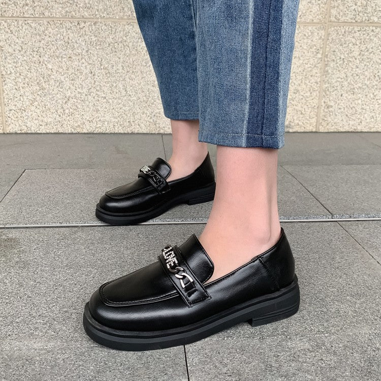 Women's Solid Color Square Toe Rhinestone Metal Decor Slip on Flats Shoes