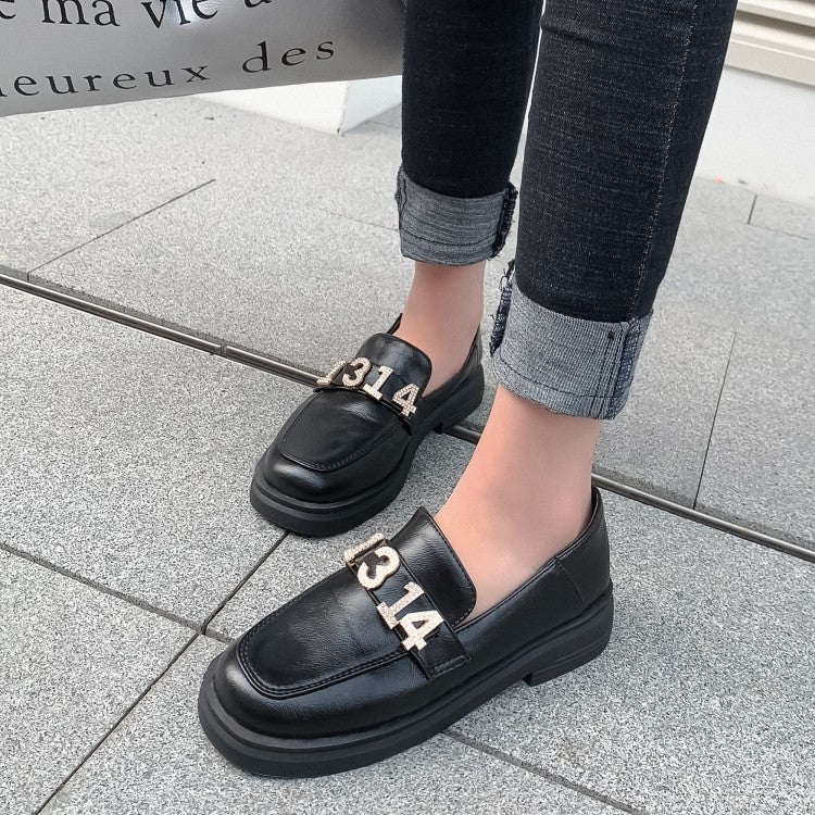 Women's Solid Color Round Toe Rhinestone Decor Slip on Flats Shoes