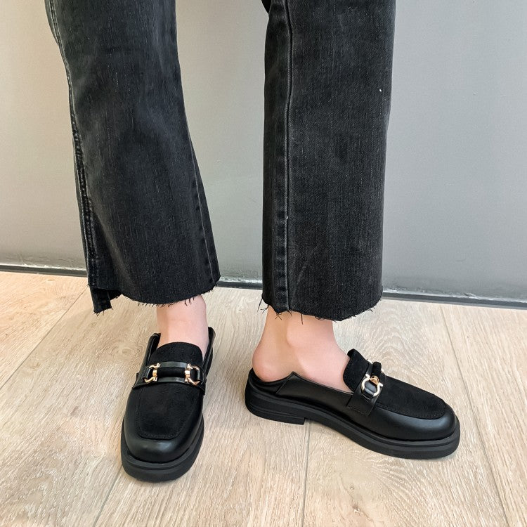 Women's Shallow Metal Decor Platform Slip on Flats Shoes