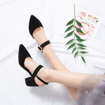 Women's Pointed Toe Suede Pearl Block Heel Sandals