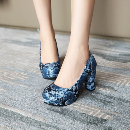 Women's Printed High Heels Chunky Platform Pumps