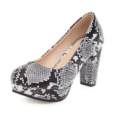 Women's Printed High Heels Chunky Platform Pumps