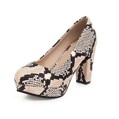 Women's Printed High Heels Chunky Platform Pumps