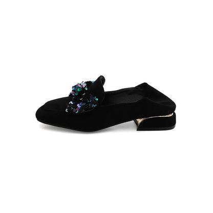 Women's Pumps Suede Sequins Butterfly Knot Puppy Heel Shoes