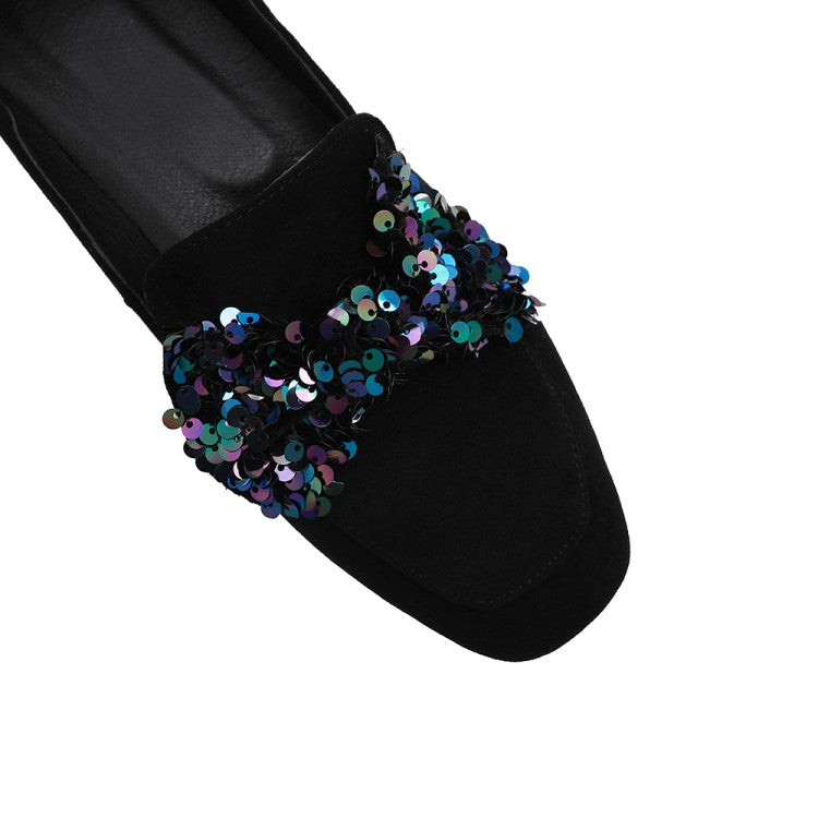 Women's Pumps Suede Sequins Butterfly Knot Puppy Heel Shoes