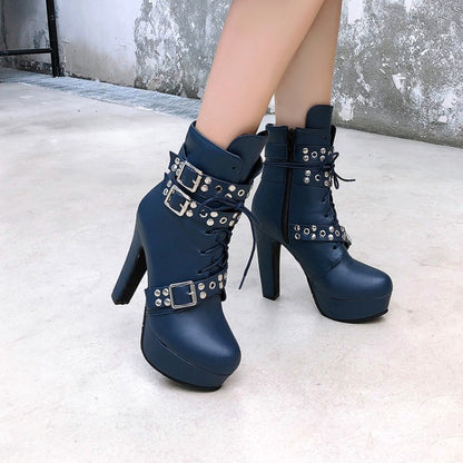 Women's High Heel Platform Short Motorcycle Boots