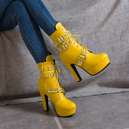 Women's High Heel Platform Short Motorcycle Boots