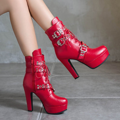 Women's High Heel Platform Short Motorcycle Boots