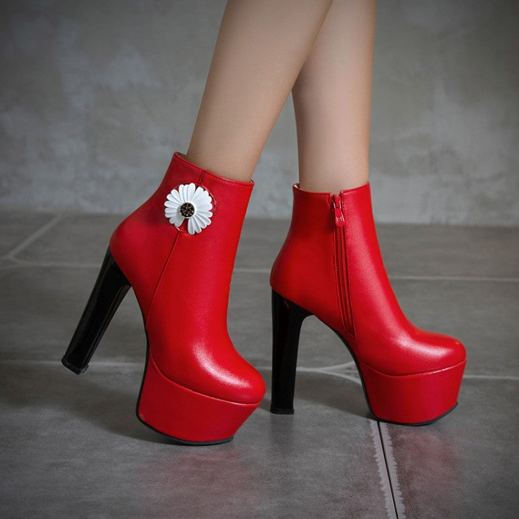 Women's Flower Platform High Heel Short Boots