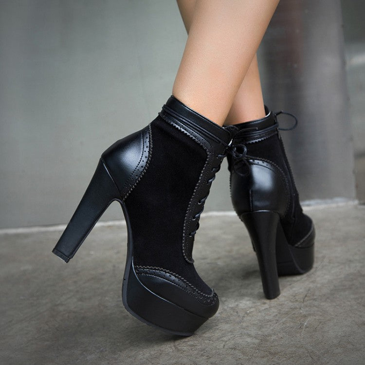 Women's Lace Up High Heel Short Boots