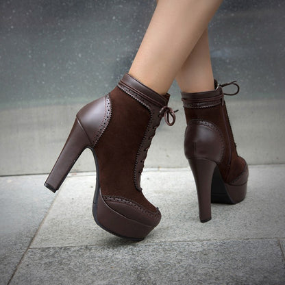 Women's Lace Up High Heel Short Boots