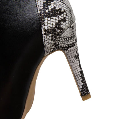 Women's Snake-print High Heel Short Boots