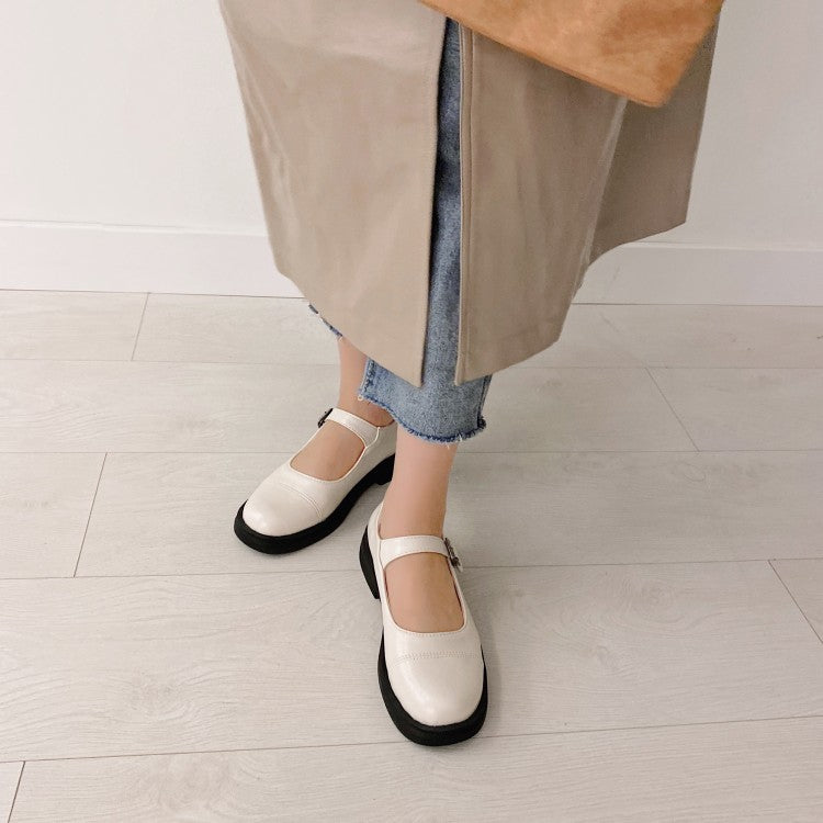 Women's Round Toe Ankle Strap Slip on Flats Platform Shoes