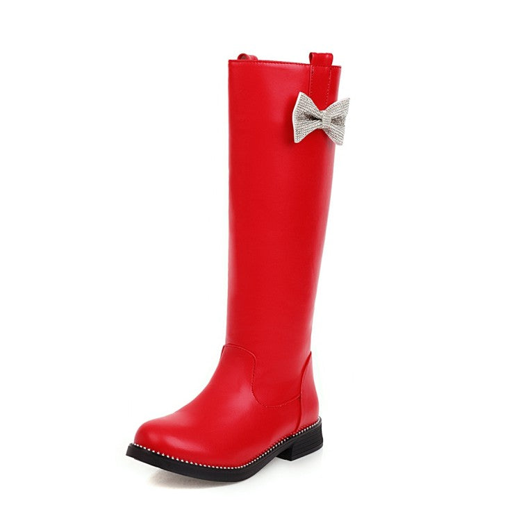 Womens' Bowtie Low Heels Knee High Boots