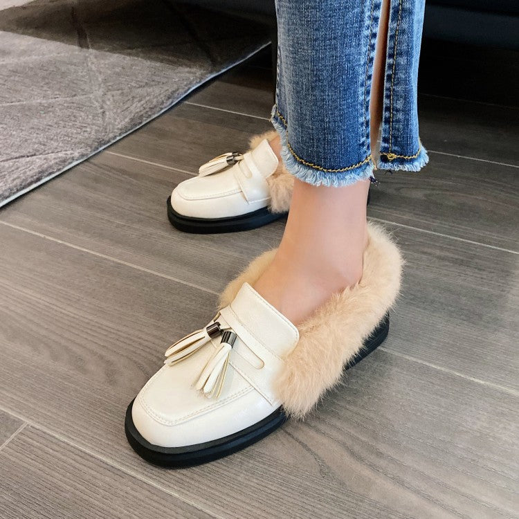 Women's Solid Color Tassel Platform Slip on Flats Shoes