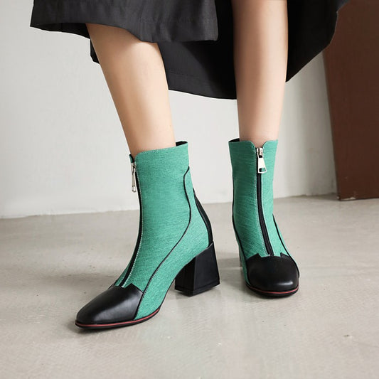 Women's Color Blocking High Heels Short Boots