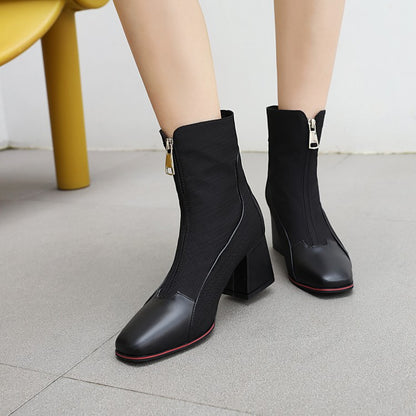 Women's Color Blocking High Heels Short Boots