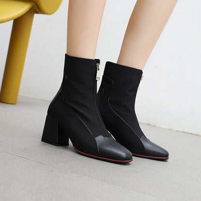 Women's Color Blocking High Heels Short Boots