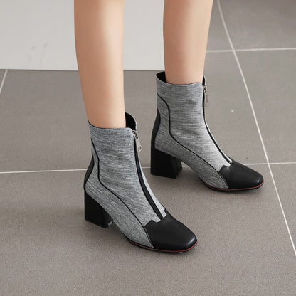 Women's Color Blocking High Heels Short Boots