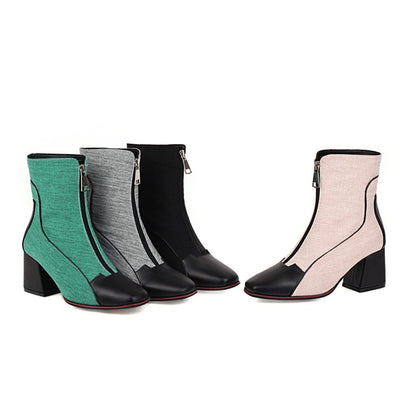 Women's Color Blocking High Heels Short Boots