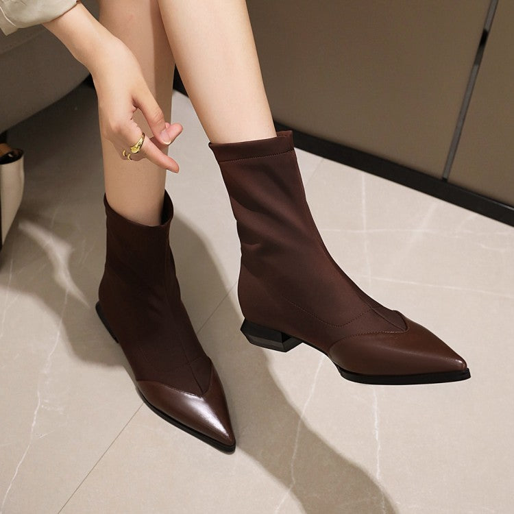 Women's Pointed Toe Low Heel Mid Calf Boots